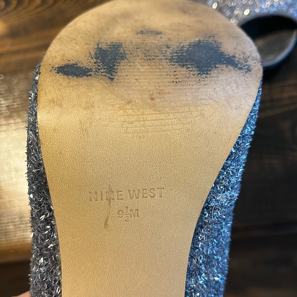 Nine West Silver Sparkle Peep Toe Stilettos - Picture 9 of 10